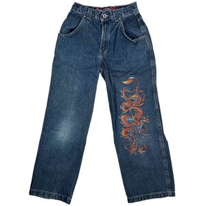 JNCO Jeans Front Graphic Dragon Dark Wash Denim Kids Youth Size 16 Y2K Vintage